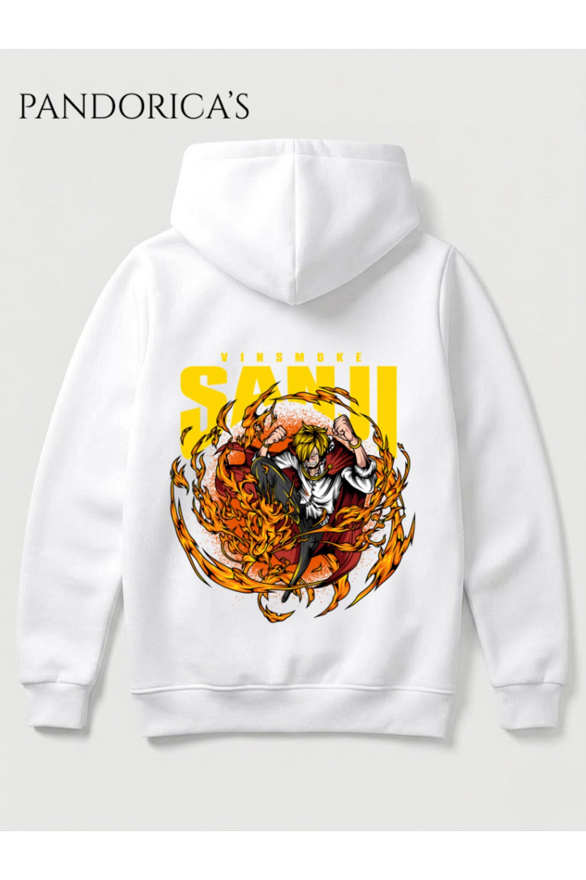 Beyaz One Piece Özel Tasarım Serisi "Vinsmoke Sanji" Yazılı Sırt Baskılı Unisex Kapüşonlu Pamuklu Sweatshirt (Hoodie) - 21
