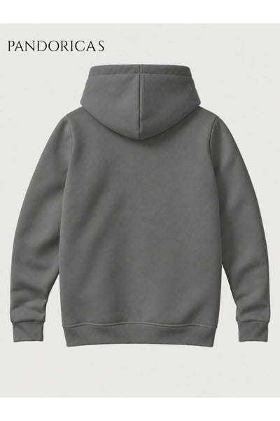 Unisex Koyu Açık Gri %100 Pamuk 3 İplik Kışlık Kapüşonlu Kanguru Cepli Basic Sweatshirt (Hoodie)
