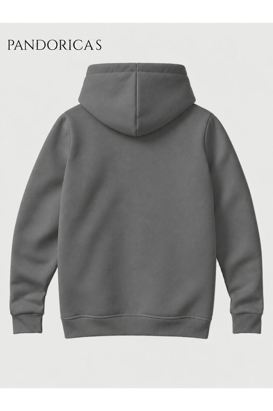 Unisex Koyu Açık Gri %100 Pamuk 3 İplik Kışlık Kapüşonlu Kanguru Cepli Basic Sweatshirt (Hoodie)