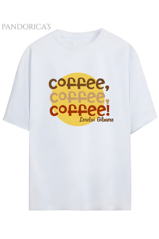 Gilmore Girls Tasarım Serisi "COFFEE" (Lorelai Gilmore) Yazılı Baskılı Pamuklu Unisex Tişört
