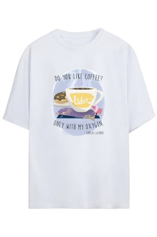 Gilmore Girls Tasarım Serisi "Do You Like Coffee? Only With My Oxygen" Yazılı Baskılı Pamuklu Unisex Tişört