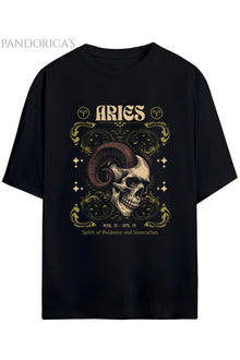 Gothic Zodyak Tasarım Serisi Aries (Koç Burcu) Yazılı Baskılı Pamuklu Unisex Tişört
