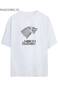 Game of Thrones Tasarım Serisi "THE NORTH REMEMBERS" Yazılı Baskılı Unisex Pamuklu T-shirt