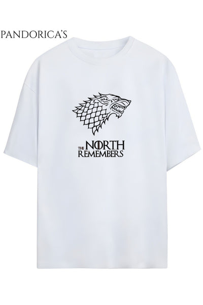 Game of Thrones Tasarım Serisi "THE NORTH REMEMBERS" Yazılı Baskılı Unisex Pamuklu T-shirt