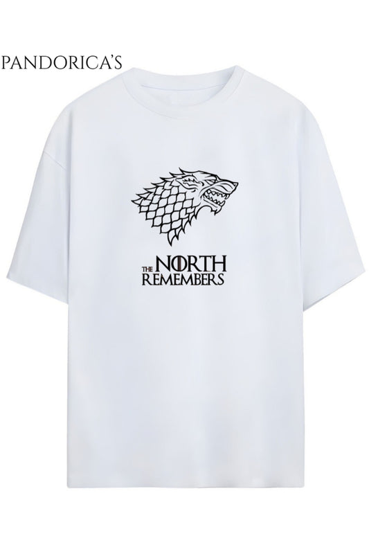 Game of Thrones Tasarım Serisi "THE NORTH REMEMBERS" Yazılı Baskılı Unisex Pamuklu T-shirt