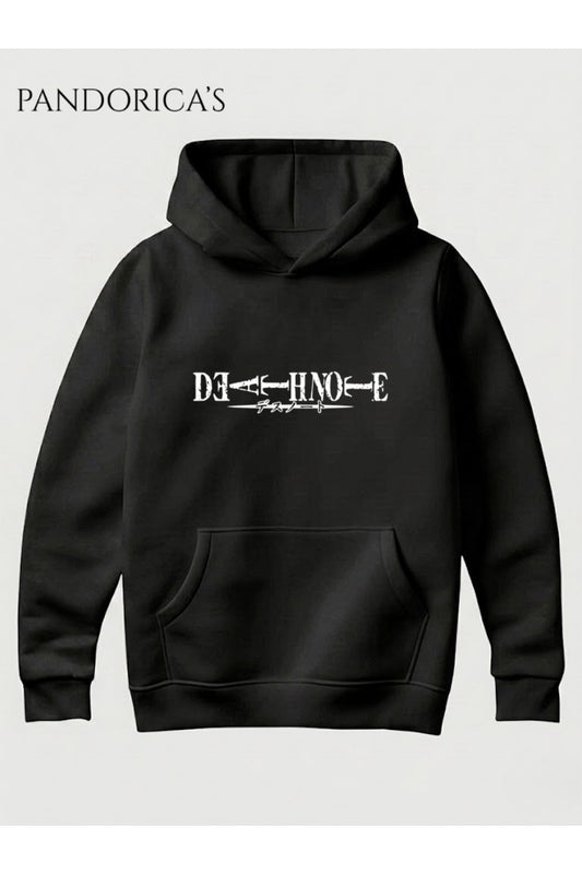 DEATH NOTE ANİME TASARIMI RYUK VE KİRA YAZILI SIRT VE ÖN BASKILI UNISEX KAPÜŞONLU PAMUKLU SWEATSHIRT HOODIE