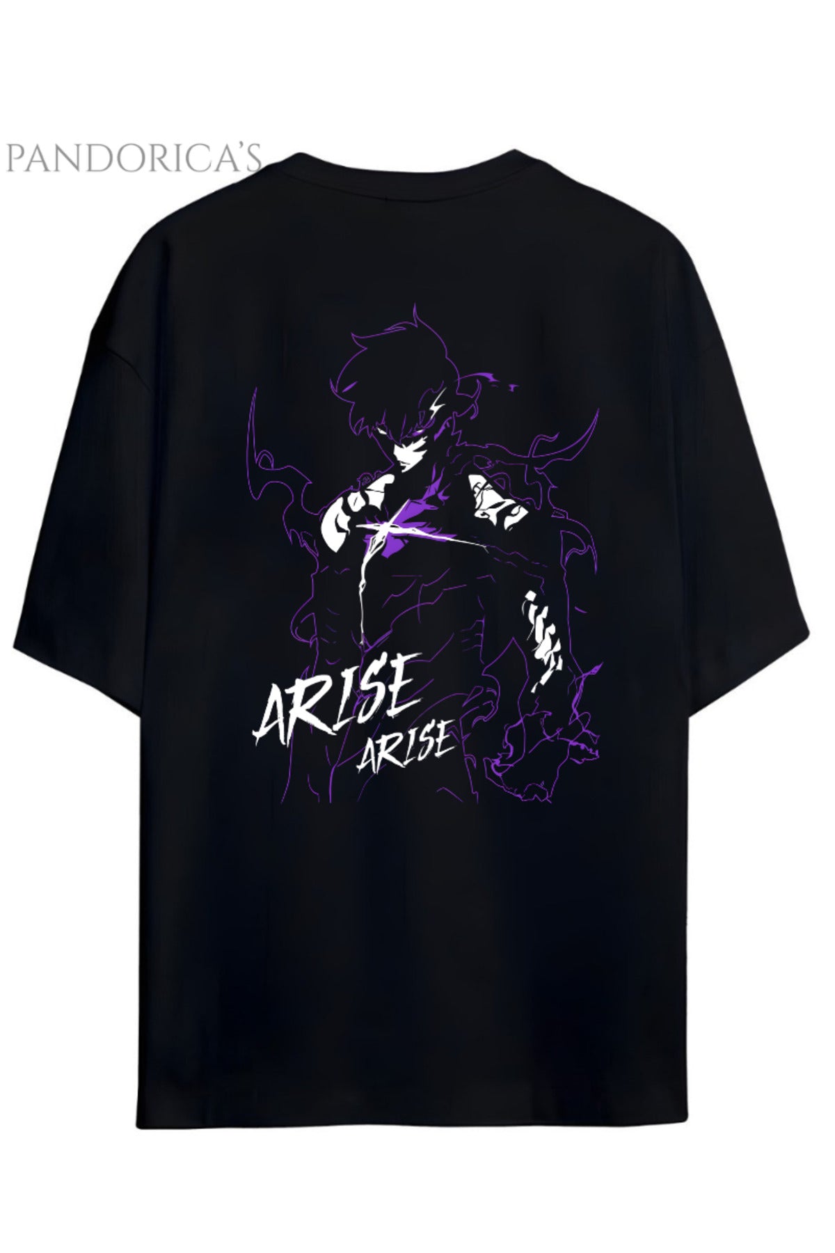 Siyah Solo Leveling Anime Tasarım Serisi Sung Jinwoo Yazılı Sırt Ve Ön Baskılı Pamuklu Unisex Tişört - 33