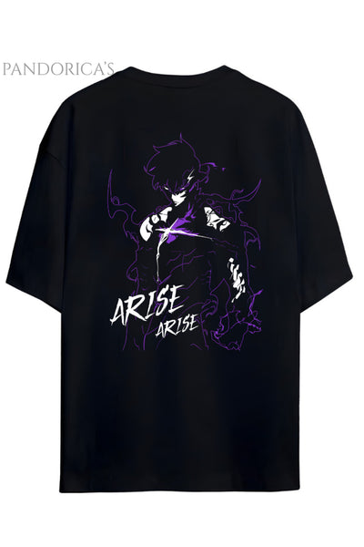 Solo Leveling Anime Tasarım Serisi Sung Jinwoo Yazılı Sırt Ve Ön Baskılı Pamuklu Unisex Tişört