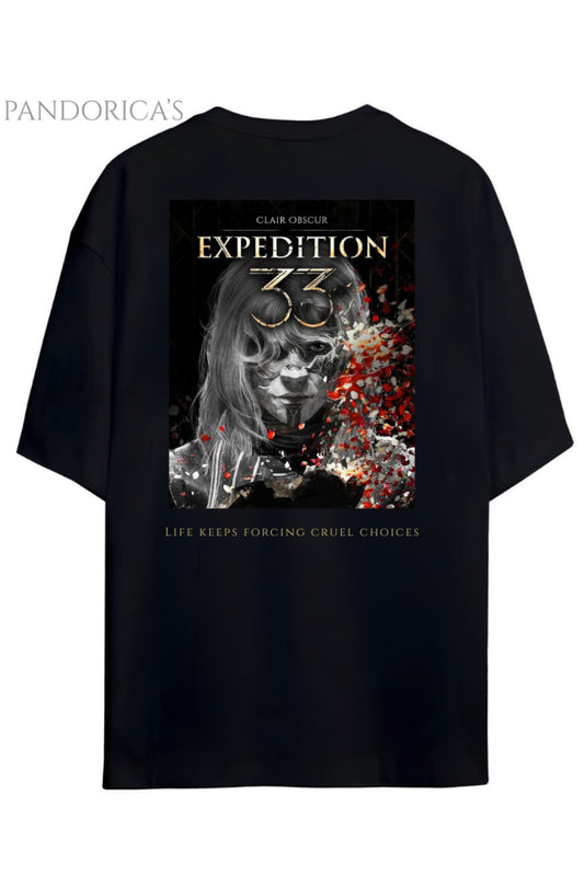 Pandorica's Expedition 33 Clair Obscure Sırt ve Göğüs Tasarımı Unisex Pamuklu T-shirt