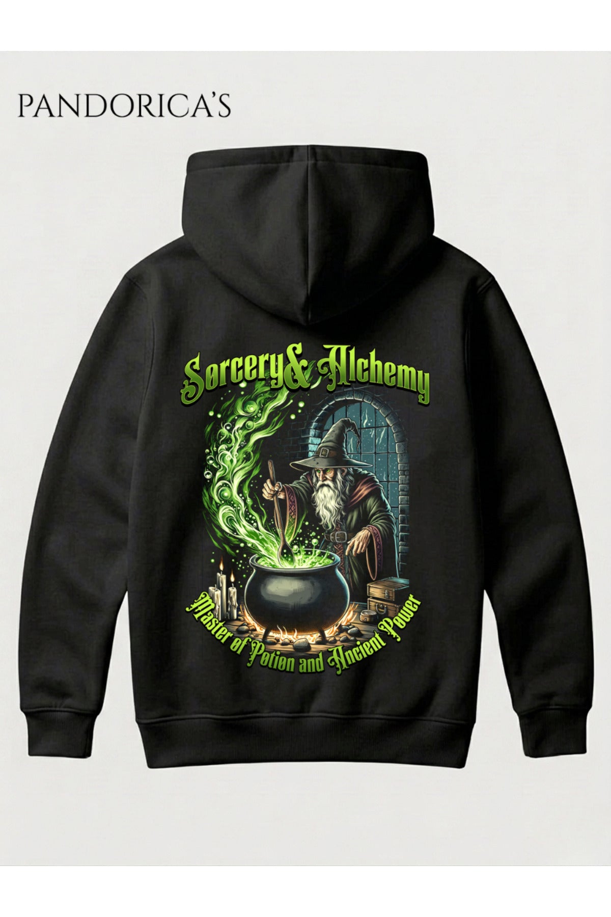 Sorcery & Alchemy Büyücü Sırt Baskılı Kapüşonlu Unisex Sweatshirt Pamuklu Hoodie