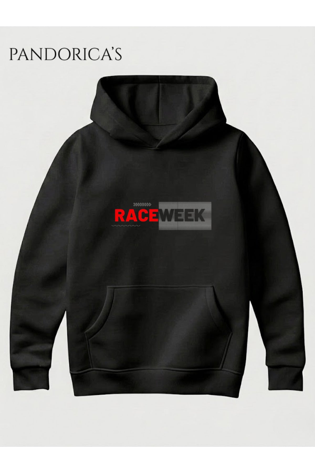 Siyah Motor Yarış Tutkunları İçin "Race Week" Tasarımı "Practice -Qualify- Race - Repeat" Yazılı Sırt Ve Ön Baskılı Unisex Kapüşonlu Pamuklu Sweatshirt (Hoodie) - 42
