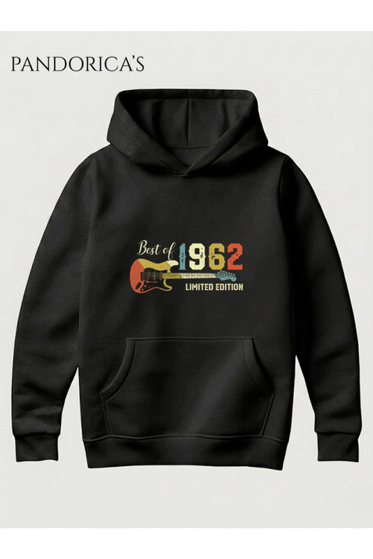 VINTAGE 1962 DOĞUM YILI YAZILI BASKILI RETRO TASARIM UNISEX KAPÜŞONLU PAMUKLU SWEATSHIRT HOODIE