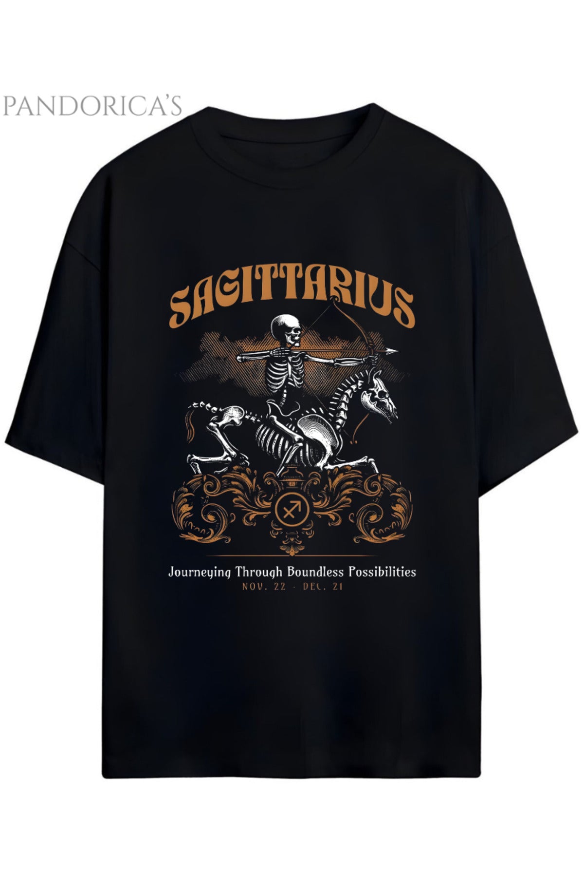Gothic Zodyak Tasarım Serisi Sagittarius (Yay Burcu) Yazılı Baskılı Pamuklu Unisex Tişört