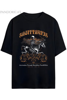 Gothic Zodyak Tasarım Serisi Sagittarius (Yay Burcu) Yazılı Baskılı Pamuklu Unisex Tişört