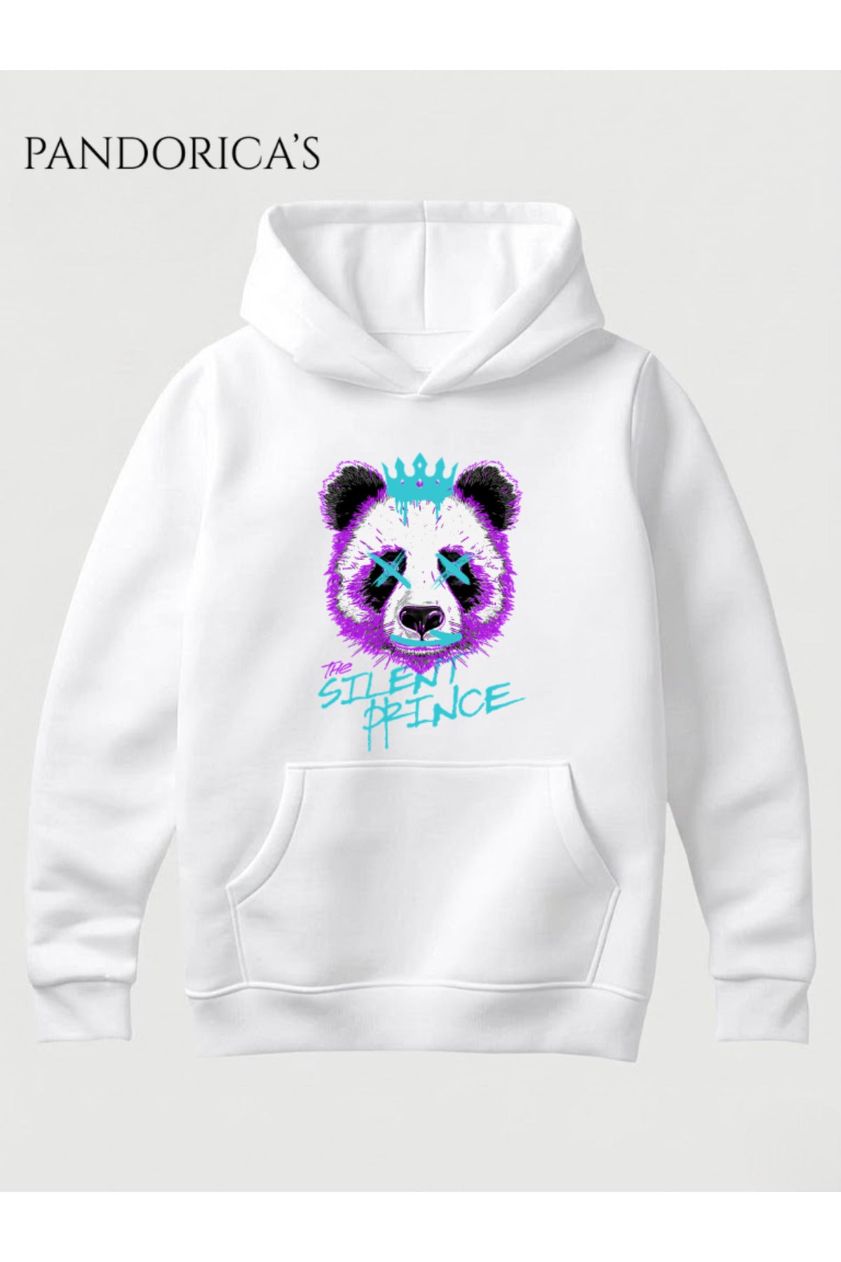 Beyaz Unisex The Silent Prince Panda Baskılı Kapüşonlu Sweatshirt Graffiti Streetwear Pamuklu Hoodie - 87
