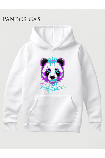 Unisex The Silent Prince Panda Baskılı Kapüşonlu Sweatshirt Graffiti Streetwear Pamuklu Hoodie