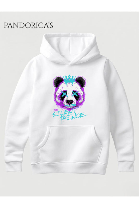 Unisex The Silent Prince Panda Baskılı Kapüşonlu Sweatshirt Graffiti Streetwear Pamuklu Hoodie