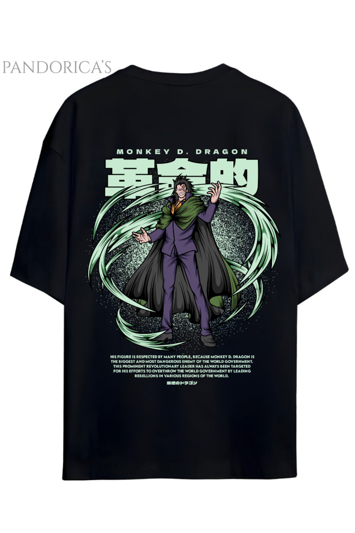 One Piece Özel Tasarım Serisi "Monkey D. Dragon" Sırt Baskılı Yazılı Unisex Pamuklu Tişört