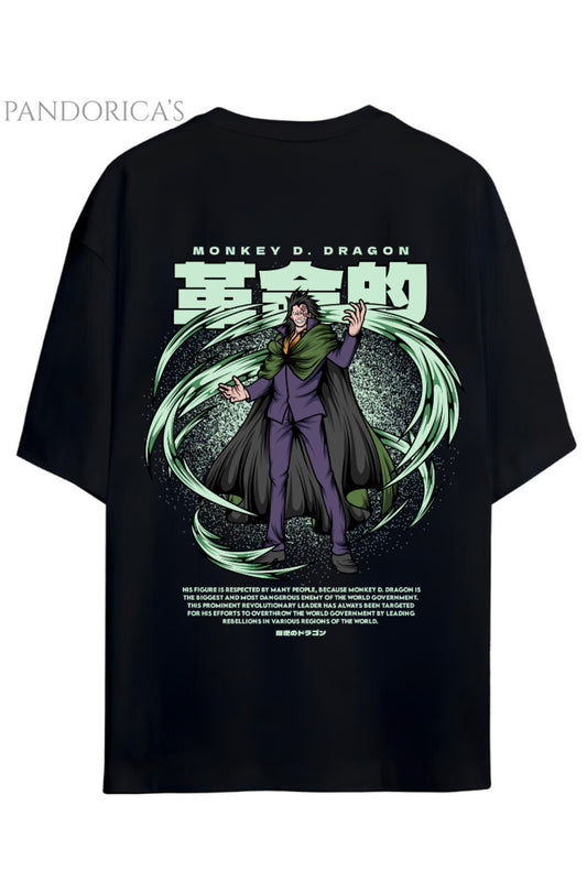 ONE PIECE ÖZEL TASARIM SERİSİ "MONKEY D. DRAGON" SIRT BASKILI YAZILI UNISEX PAMUKLU TİŞÖRT