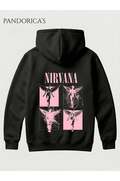 NIRVANA "IN UTERO" Tasarımı Yazılı SIRT Baskılı Unisex Kapüşonlu Pamuklu Sweatshirt Kanguru Cep Hoodie