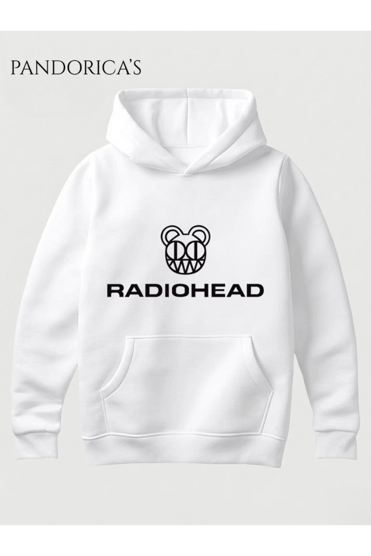 Beyaz Radiohead Tasarımı Yazılı Baskılı Unisex Kapüşonlu Pamuklu Sweatshirt Hoodie - 15