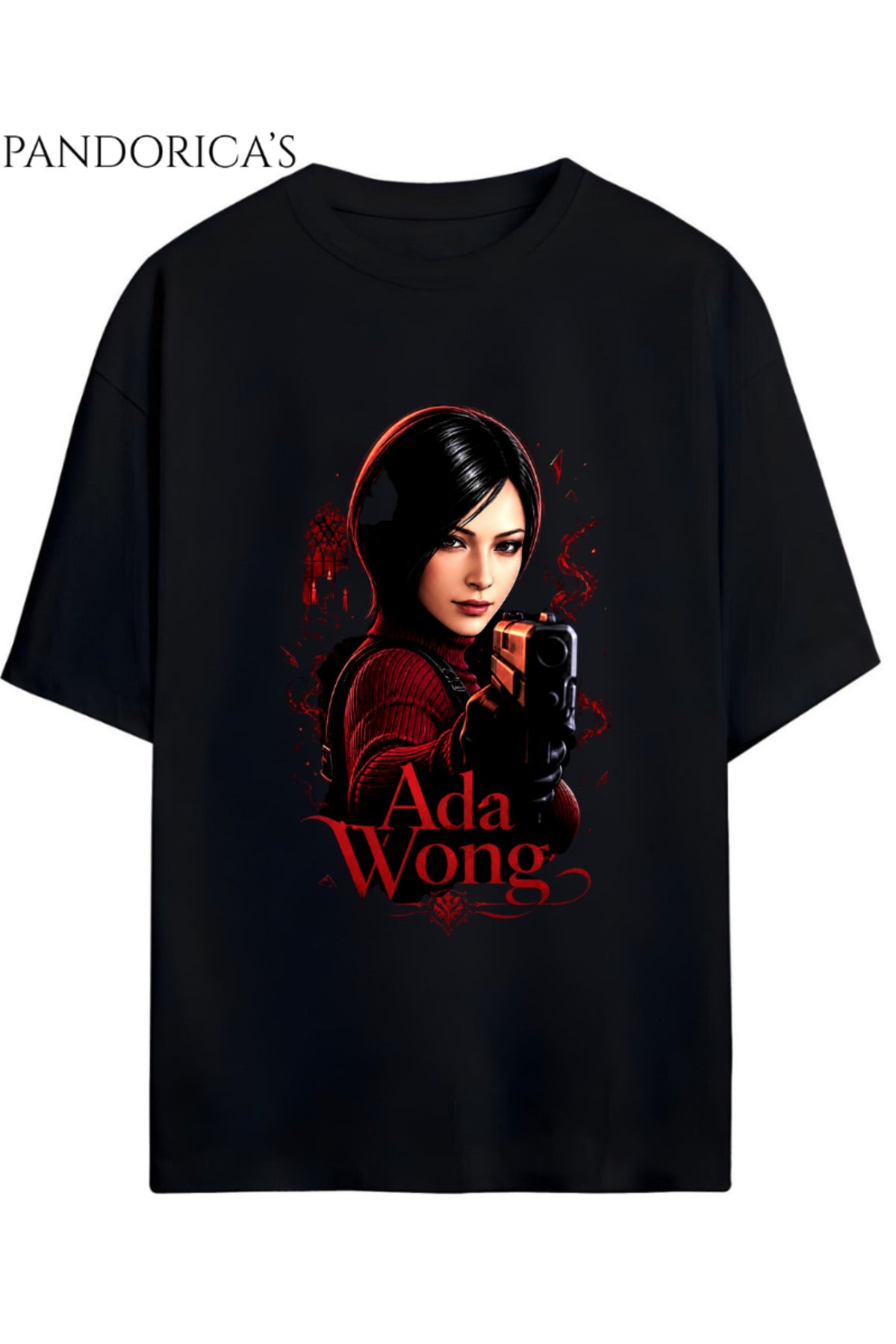 Siyah Resident Evil Tasarım Serisi "Ada Wong" Baskılı Unisex Pamuklu Gamer Tişört - 161