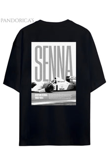 Pandorica's Ayrton Senna Tasarımı Sırt ve Göğüste İmza Baskılı Unisex Pamuklu T-shirt