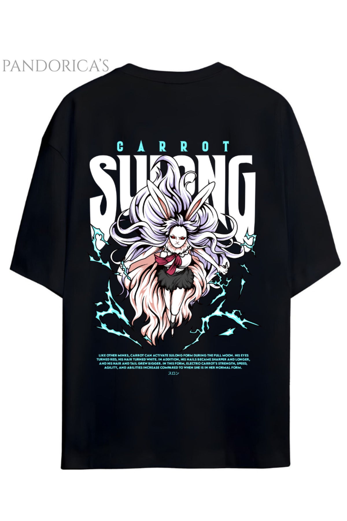 One Piece Özel Tasarım Serisi "Carrot Sulong" Sırt Baskılı Yazılı Unisex Pamuklu Tişört