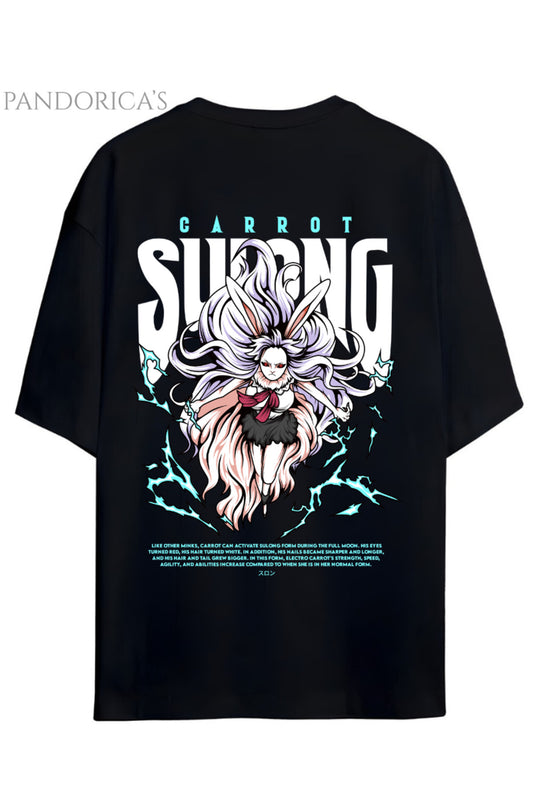 ONE PIECE ÖZEL TASARIM SERİSİ "CARROT SULONG" SIRT BASKILI YAZILI UNISEX PAMUKLU TİŞÖRT