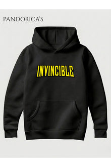 INVINCIBLE Tasarım Serisi İkonik Fontta Yazılı Baskılı Unisex Kapüşonlu Pamuklu Sweatshirt (Hoodie)