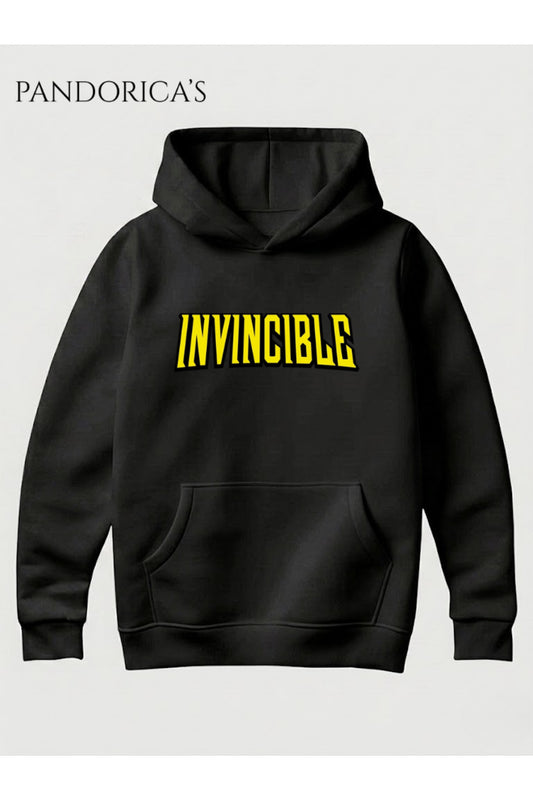 INVINCIBLE Tasarım Serisi İkonik Fontta Yazılı Baskılı Unisex Kapüşonlu Pamuklu Sweatshirt (Hoodie)