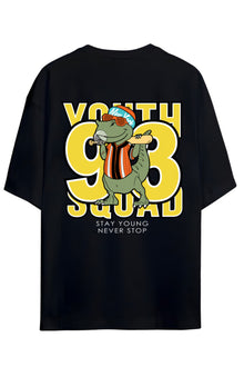 DİNO Tasarım Serisi "YOUTH SQUAD 98" Yazılı Dinazor Sırt Baskılı Pamuklu Unisex Tişört