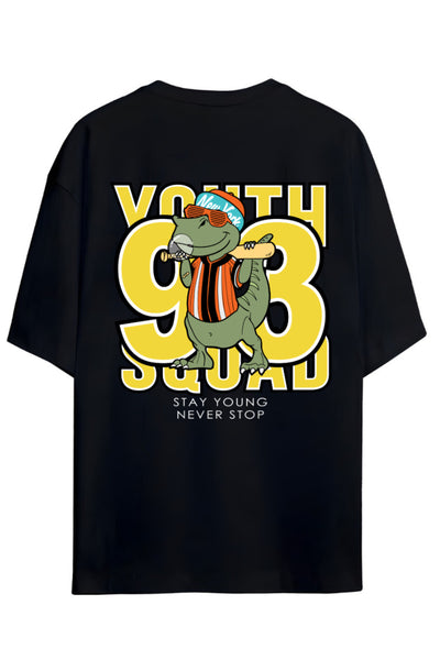 DİNO Tasarım Serisi "YOUTH SQUAD 98" Yazılı Dinazor Sırt Baskılı Pamuklu Unisex Tişört