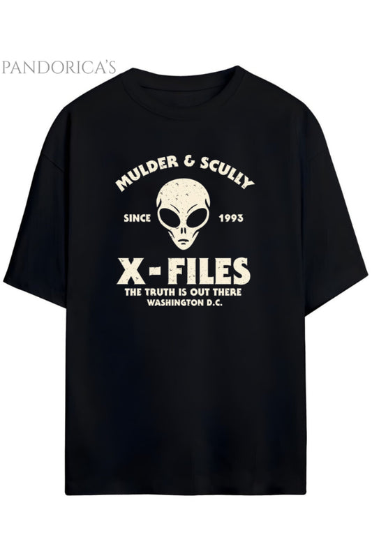Pandorica's The X-FILES Tasarımı Mulder & Scully Baskılı Yazılı Unisex Pamuklu T-shirt