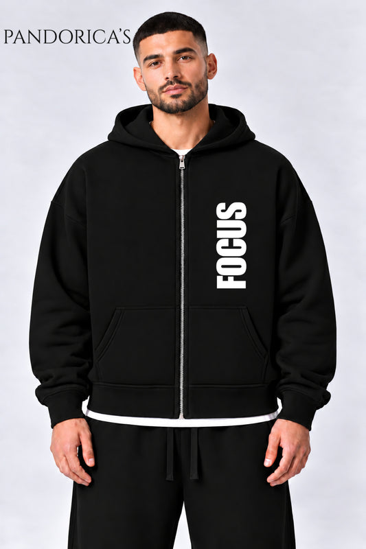 Urban Streetwear Konseptli -Statement Koleksiyonu- Dikey Yazılı Baskılı Unisex Oversize Kapüşonlu Pamuklu Fermuarlı Hırka