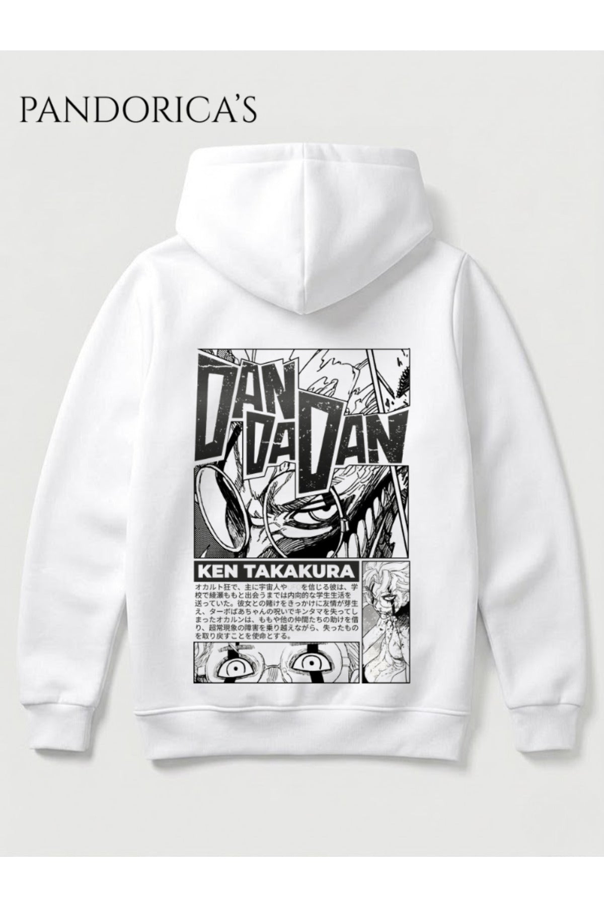 Beyaz Dandadan Anime Manga Tasarımı Yazılı Sırt Baskılı Unisex Kapüşonlu Pamuklu Sweatshirt Hoodie - 15