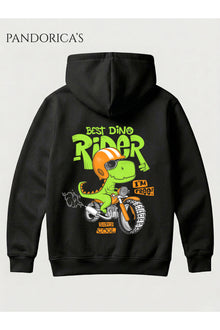 Dinazor Tasarım Serisi "DINO RIDER" Yazılı Sırt Baskılı Unisex Kapüşonlu Pamuklu Sweatshirt (Hoodie)