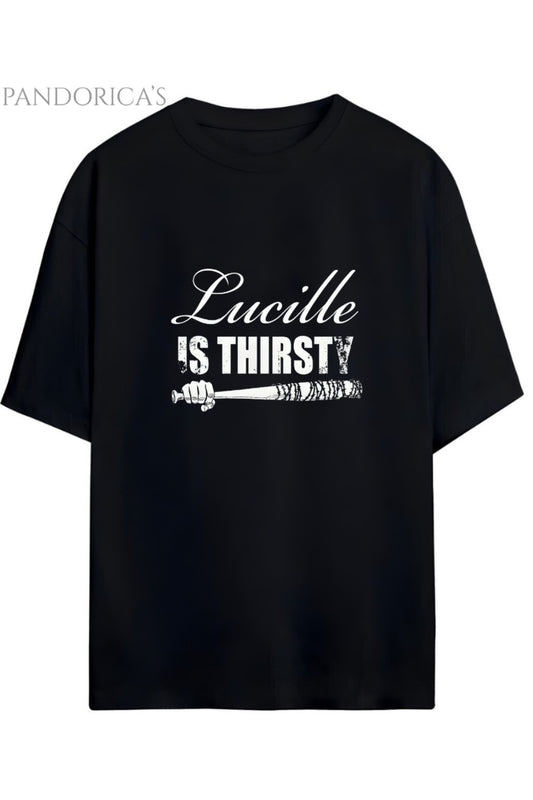 The Walking Dead "LUCILLE IS THIRSTY" Yazılı Baskılı Pamuklu Relaxed Kalıp Unisex Tişört