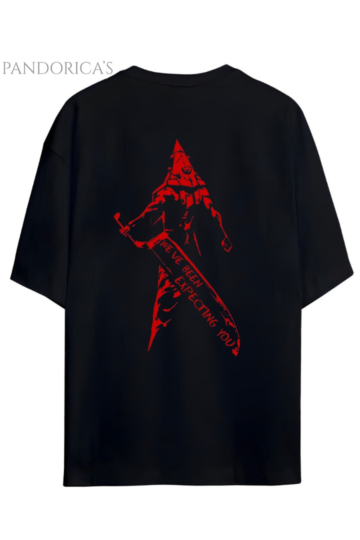 Siyah Pandorica's Silent Hill Tasarımı Sırt Ve Ön Baskılı Unisex Pamuklu T-Shirt - 1