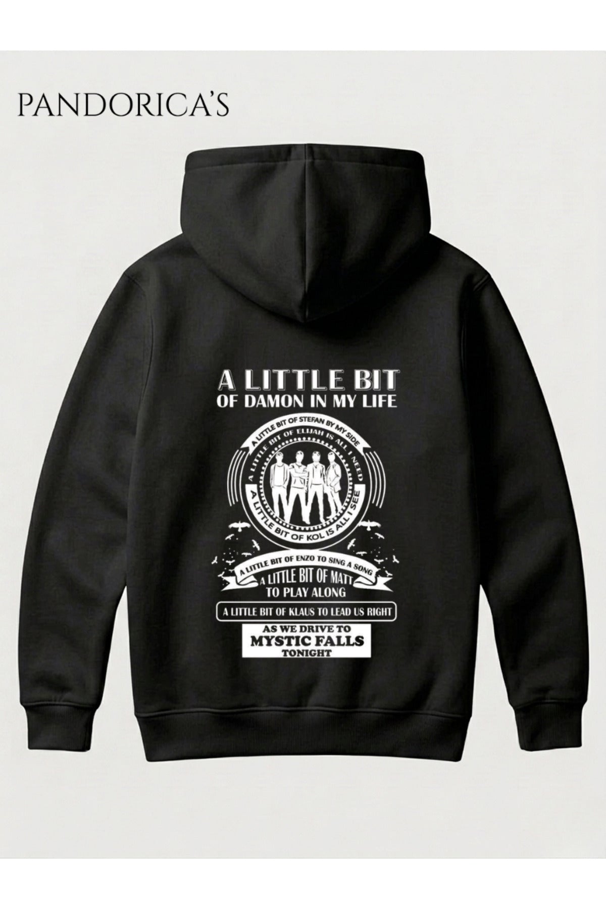 Siyah The Vampire Diaries Tasarımı Yazılı Sırt Baskılı Pamuklu Kapüşonlu Unisex Sweatshirt Hooded Hoodie - 6