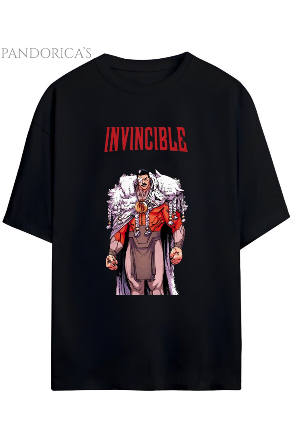 Siyah Invincible Omni-Man Baskılı Pamuklu Relaxed Kalıp Unisex Tişört - 1