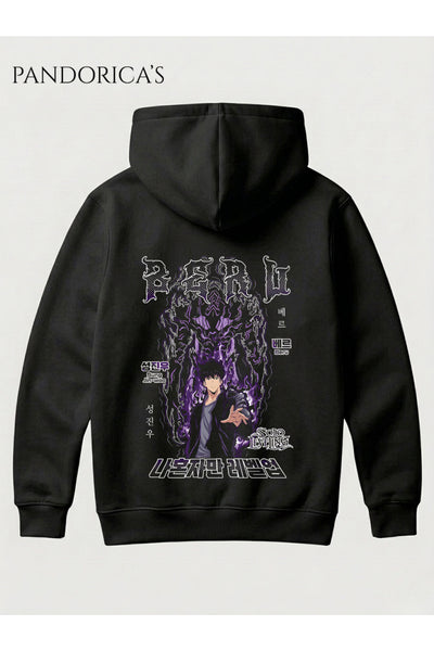 SOLO LEVELING ANİME SUNG JINWOO "BERU" (Karınca Kral) Tasarımı Yazılı SIRT VE ÖN Baskılı Unisex Kapüşonlu Pamuklu Sweatshirt Hoodie