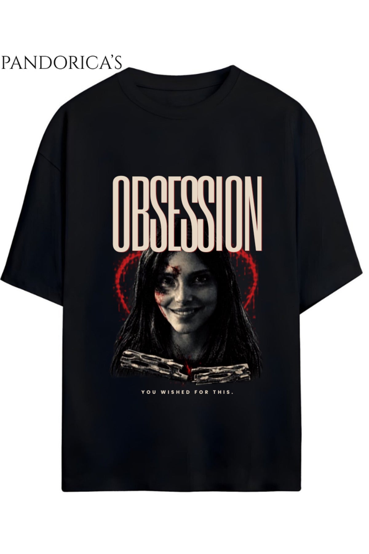 Siyah Obsession Tasarımı Yazılı Baskılı Pamuklu Relaxed Kalıp Unisex T-Shirt - 15