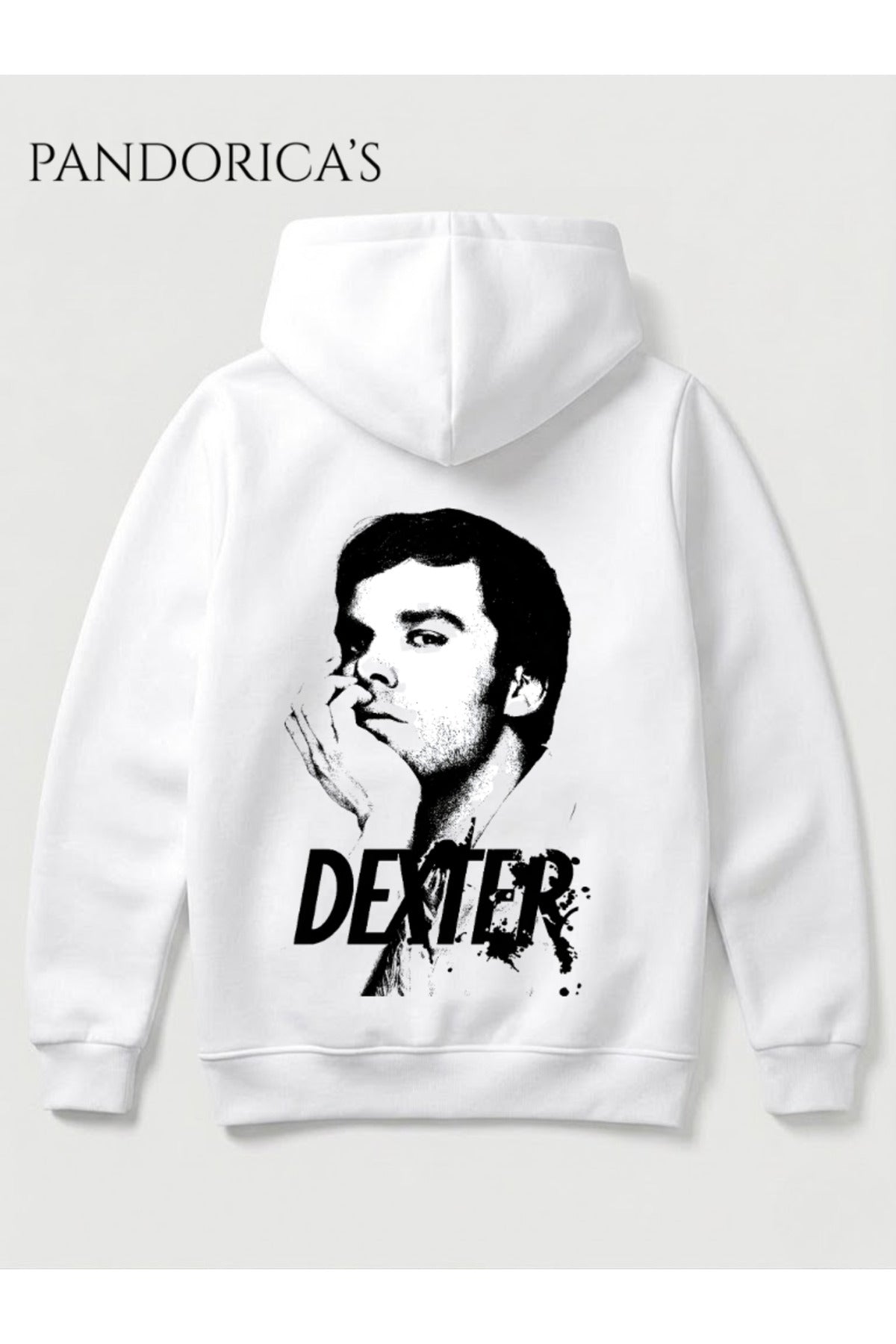 Beyaz Dexter Tasarımı Yazılı Sırt Baskılı Unisex Kapüşonlu Pamuklu Sweatshirt Hoodie - 114
