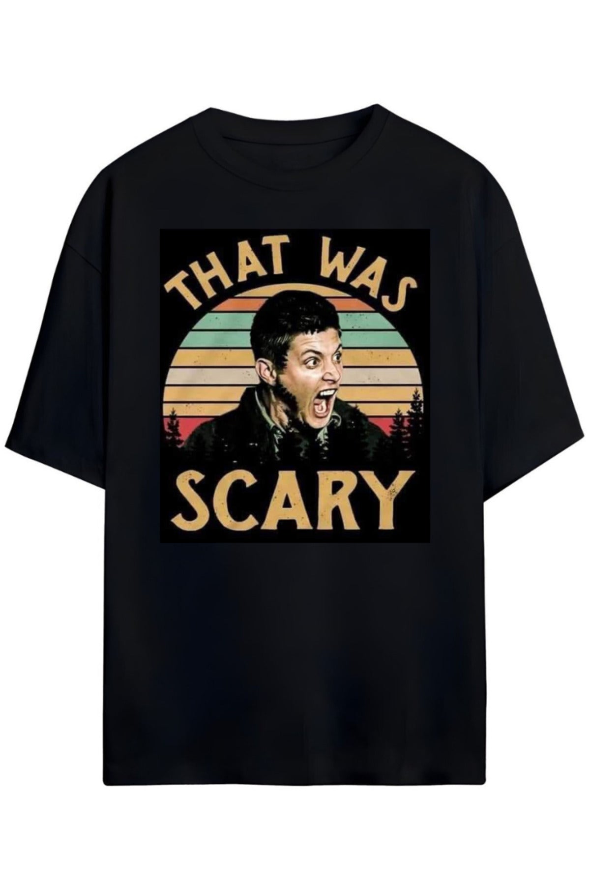 Siyah Supernatural Tasarımı Unisex Pamuklu T-Shirt - 21