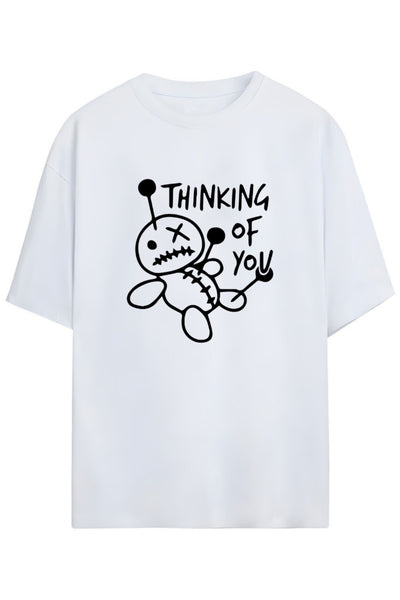 Thinking Of You Yazılı Çizimlı Unisex Pamuklu T-shirt
