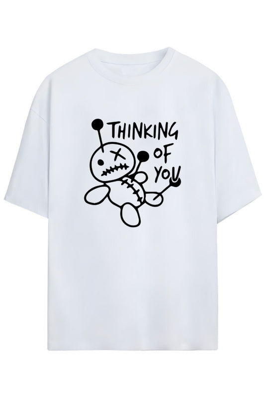 Thinking Of You Yazılı Çizimlı Unisex Pamuklu T-shirt