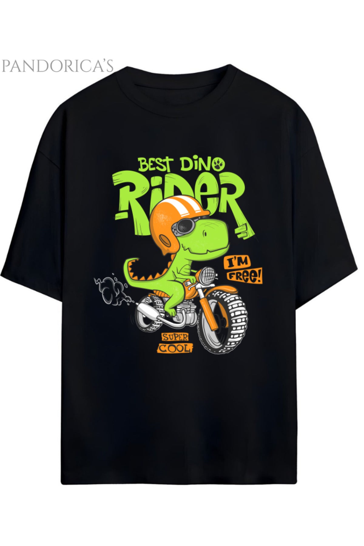 Siyah Dino Tasarım Serisi Rider Motorcu Dino "Roarr" Yazılı Dinazor Baskılı Pamuklu Unisex Tişört - 1