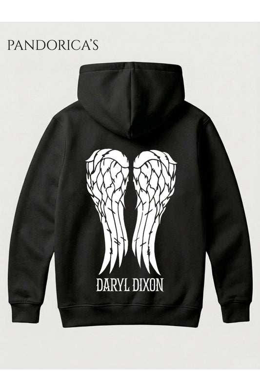 THE WALKING DEAD Tasarımı "DARYL DIXON" Yazılı SIRT Baskılı %100 Pamuk 3 İplik Kışlık Kapüşonlu Kanguru Cepli Basic Sweatshirt (Hoodie)