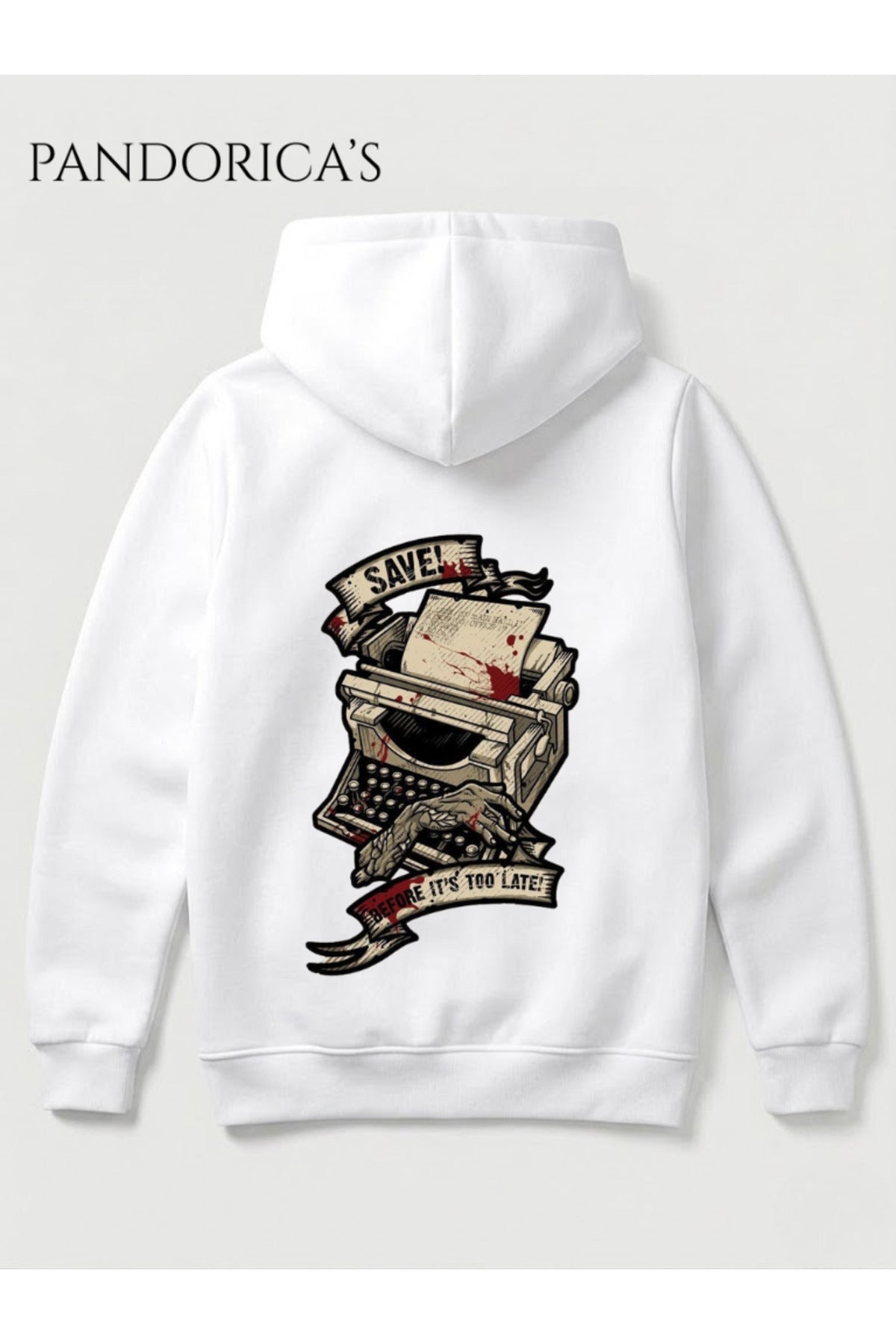 Resident Evil Village Tasarımı Yazılı İkonik Saving Typewriter Sırt Ve Ön Baskılı Unisex Kapüşonlu Pamuklu Gamer Sweatshirt Hoodie